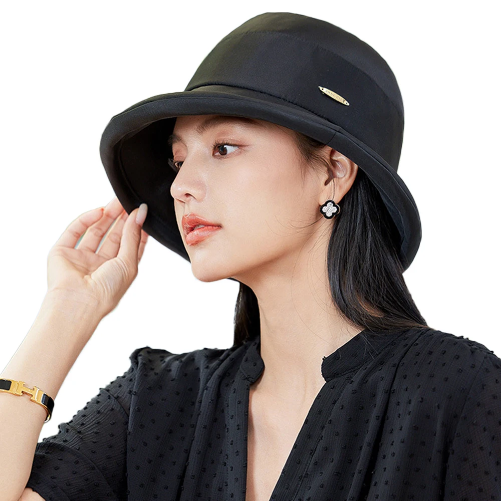 

FS 2022 Black Dome Sun Hats For Women Cotton Foldable Sun Visor Hat Wide Brim Large Floppy Beach Elegant Ladies Caps Ribbon