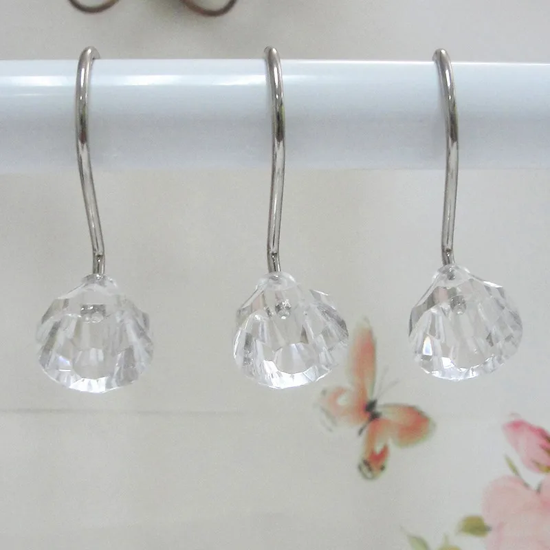 

12Pcs Small Transparent Crystal Head Shower Curtain Hook Window Curtains Hook Transparent Acrylic Head Metal