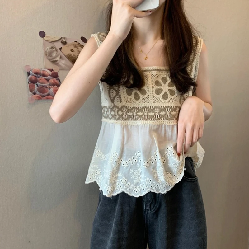 

Женская кофта в стиле бохо, кружевной вязаный крючком топ свободного кроя с оборками и цветочным рисунком