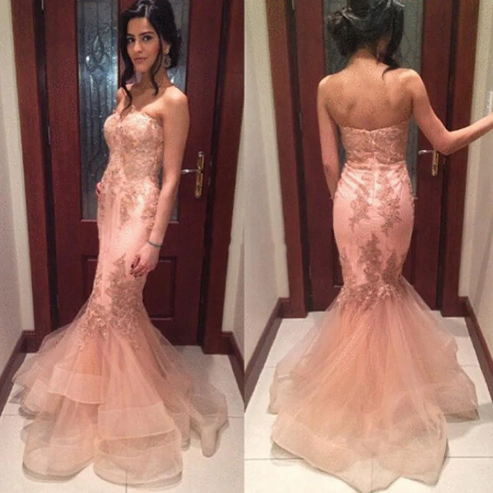 

Vintage Beaded Pink Organza Mermaid Evening Dresses Floor Length Sweetheart Lace Draped Sexy Prom Gown Party Dress