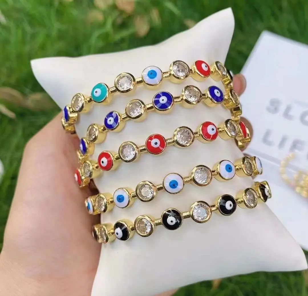 

3 шт., женские позолоченные медные браслеты с цирконом