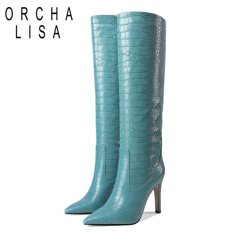 

ORCHALISA Runway Thin High Heels Over The Knee Women Pointed Toe Sexy Sock Shoes Female Long Boots 34-43 Satin Stretch F1552