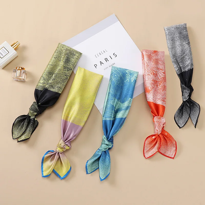 

New simulation silk scarf female digital printing twill silk 53cm small square scarf small scarf headband tied around scarf