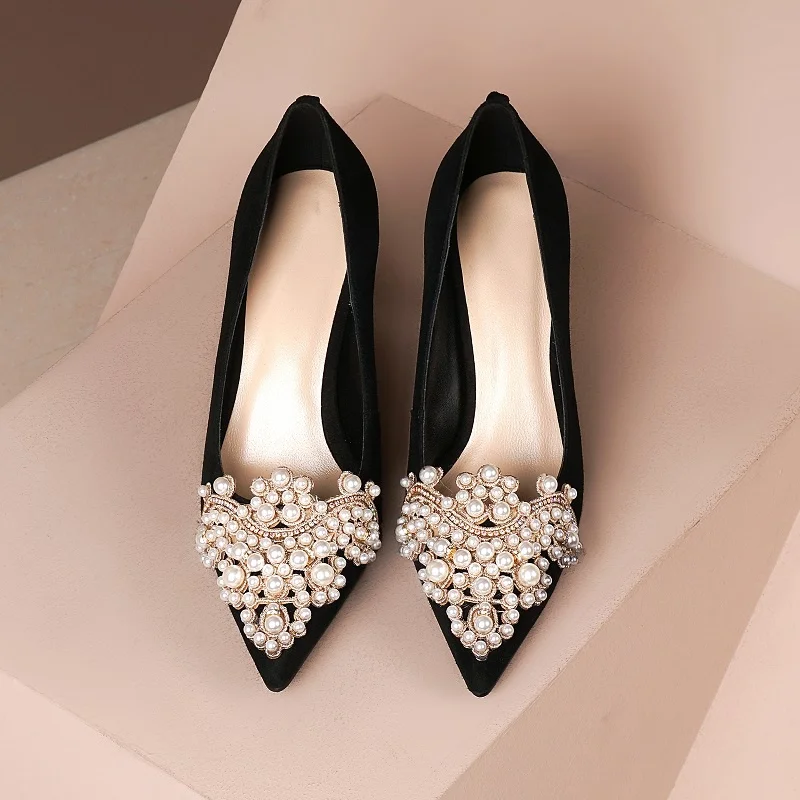 

Party Shoes Women's Sexy 8 CM High heels Spring Autumn OL Pumps Dress Heels Women Kid Suede pearls shoes woman tacones
