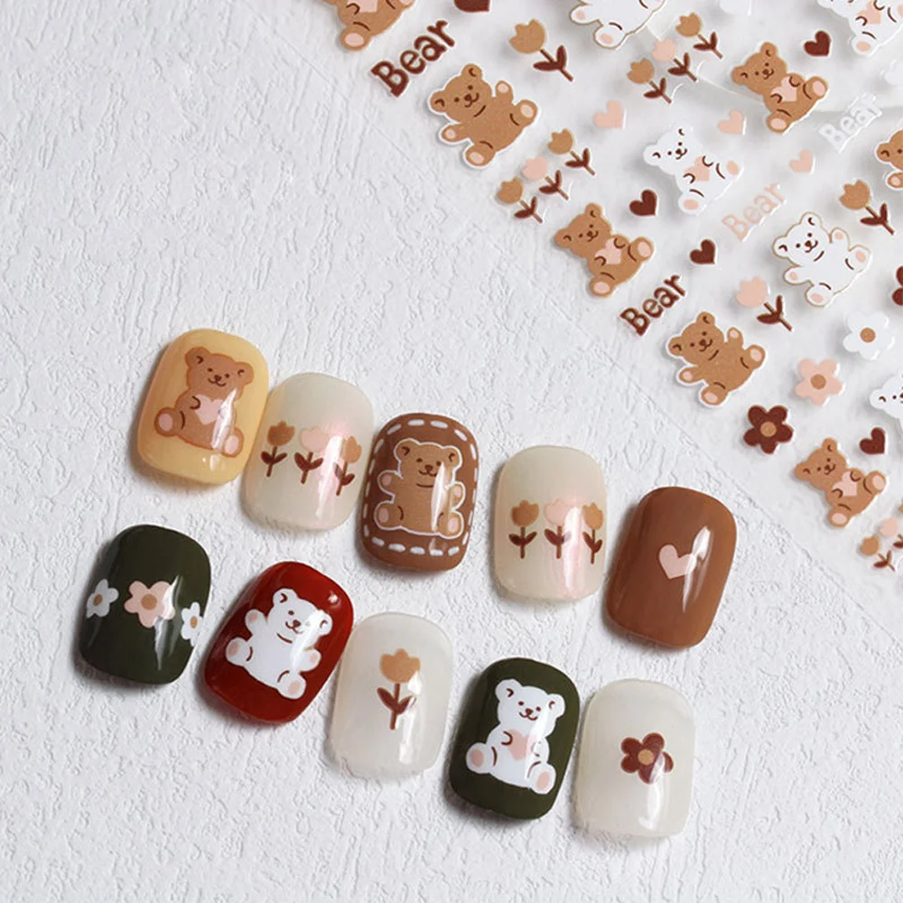 

1Pcs Kawaii Bear Nail Art Sticker Korean Self-adhesive Decal Cartoon Simple Cute Lovely Sliders Manicure Decoration Parts Aha#28