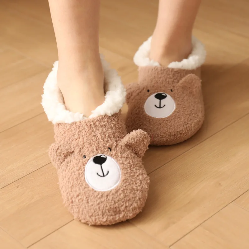 Women Winter Floor Socks Thicked Warm Plush Cute Animals Cartoon Home Slippers Socks Woman Non-slip Bedroom Sleep Sock