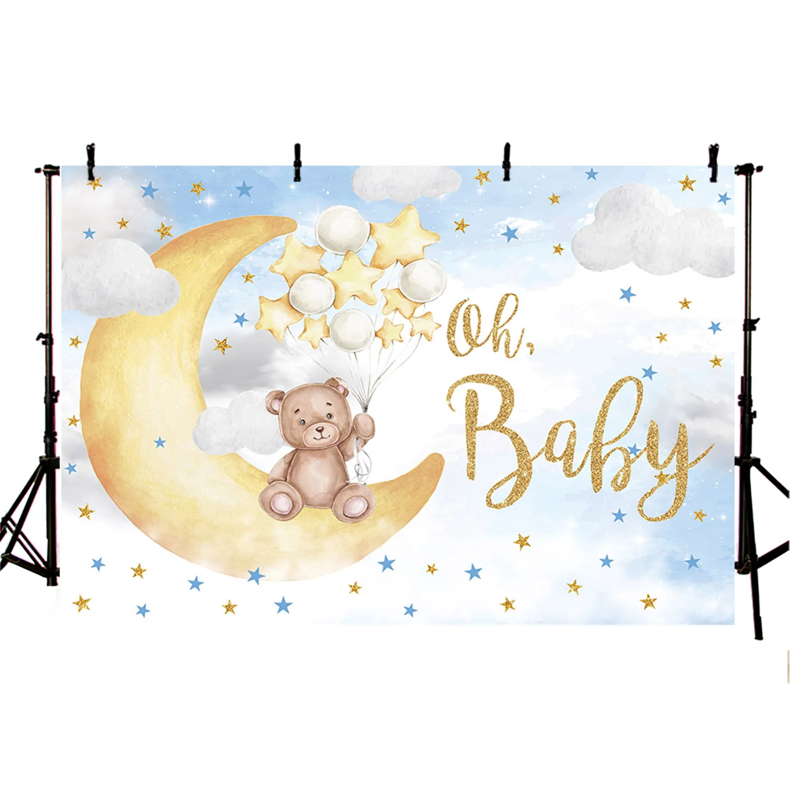 Фотофон для детского душа &quotБелые облака медведь на луне&quot