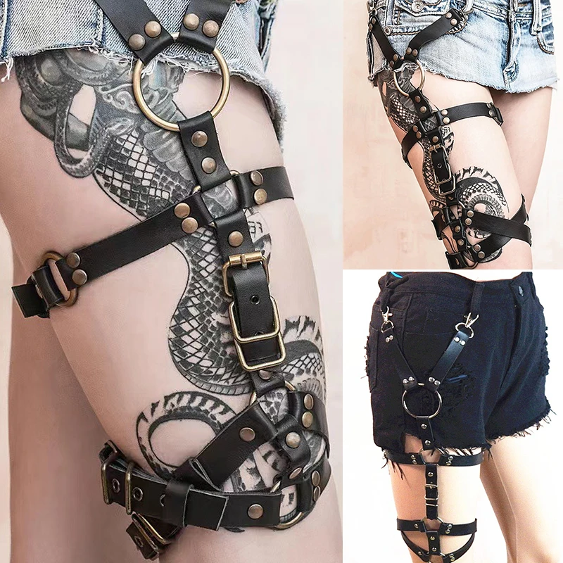 

1x Goth Punk Sexy Harajuku Leather Leg Rings Sexy Garters Cosplay Decorative Thigh Rings Cool Hip-hop Accessories Streetwear