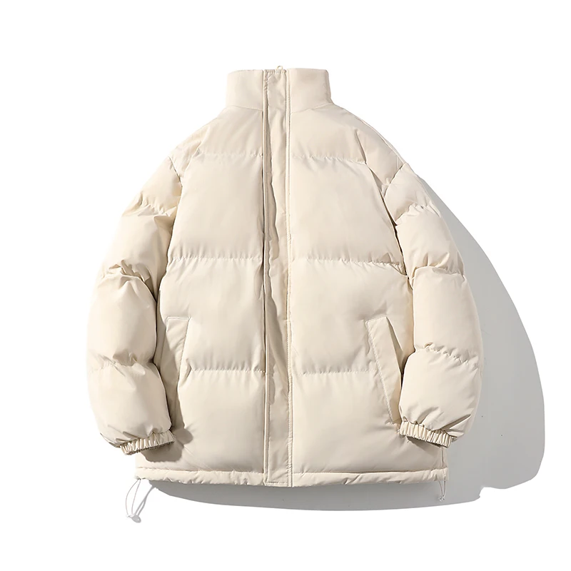 Winter Thick Fleece Jacket Men Korean Fashion Trends Basic Streetwear Teenage Loose Stand Collar Puffer Jacket Solid Padded Coat