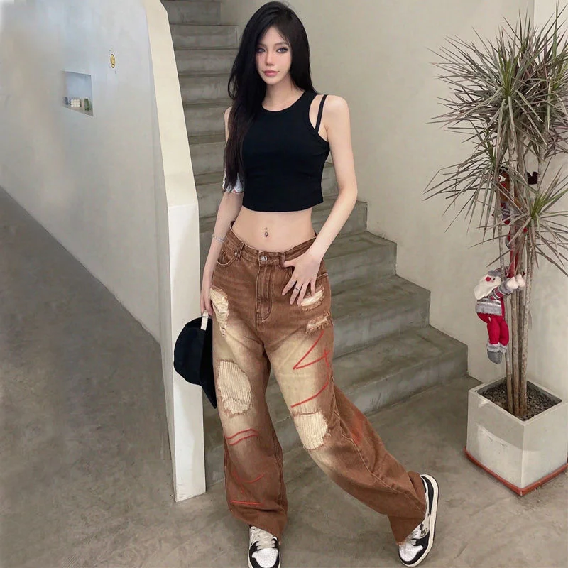 

ILARES, мешковатые джинсы для женщин, высокая талия, корейская мода, винтажная одежда, штаны, джинсы для женщин Y2k, уличная Женская одежда, женск...