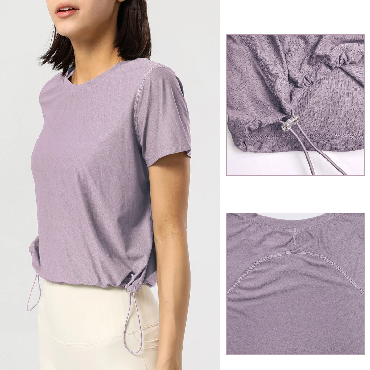 

Новинка, жаккардовая свободная футболка для йоги с круглым вырезом, Женская спортивная майка с регулируемым шнурком для фитнеса, Быстросохнущий Топ для йоги