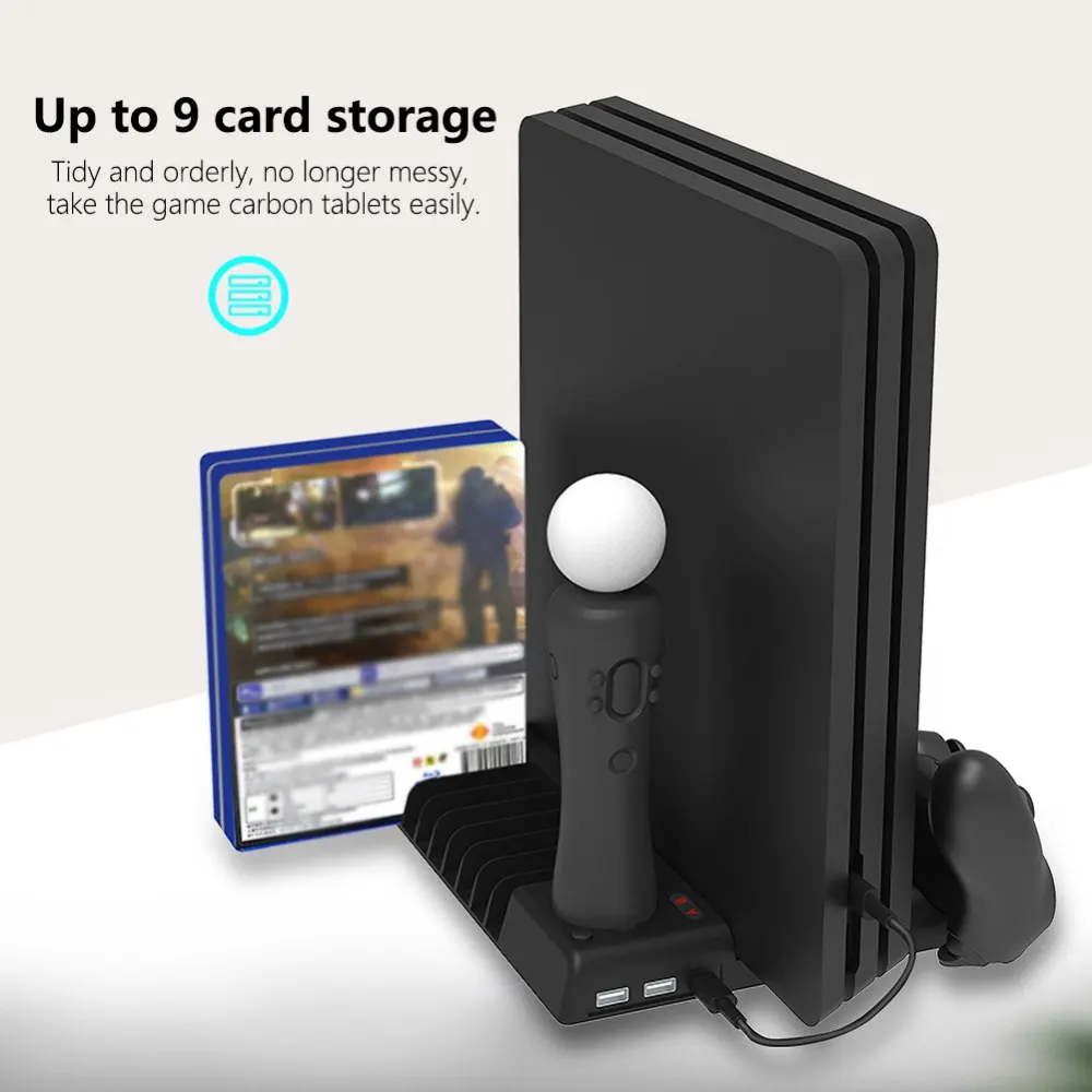 

Dual Controller Charger Cooler Dock+Disc Storage Stand 2-In-1 Cooling Fan Base Gamepad Charger For PS4/PS4 Pro/PS4 Slim Kit