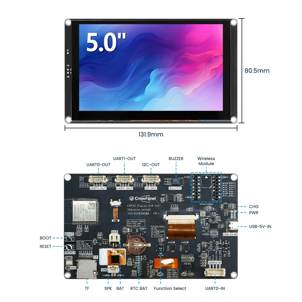 CrowPanel Advance 5,0-HMI ESP32 Дисплей с функциями AI 800x480 IPS Сенсорный экран Поддержка мехастическогоArduinoLVGLMicropython (art.: 3920cbb8077e2) - 3920cbb8077e2