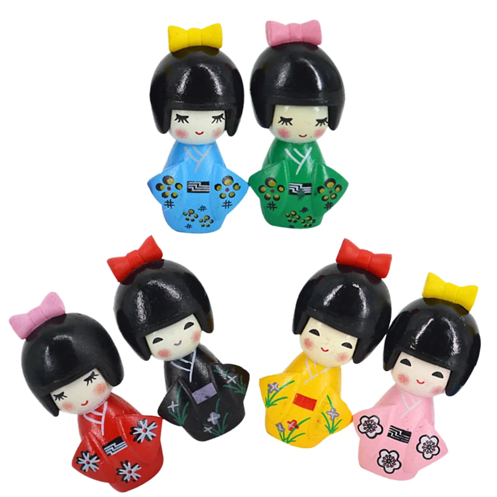 

6 Pcs Kimono Ornaments Mini Figurines Kids Japanese Handicraft Mustard Seeds Tabletop Decoration Lovely Pvc Plaything Girl