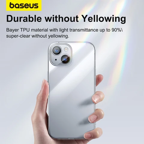 Прозрачный чехол Baseus для iPhone 15 Pro Max Plus, мягкий противоударный прозрачный чехол из ТПУ с полным объективом для iPhone 15, чехол