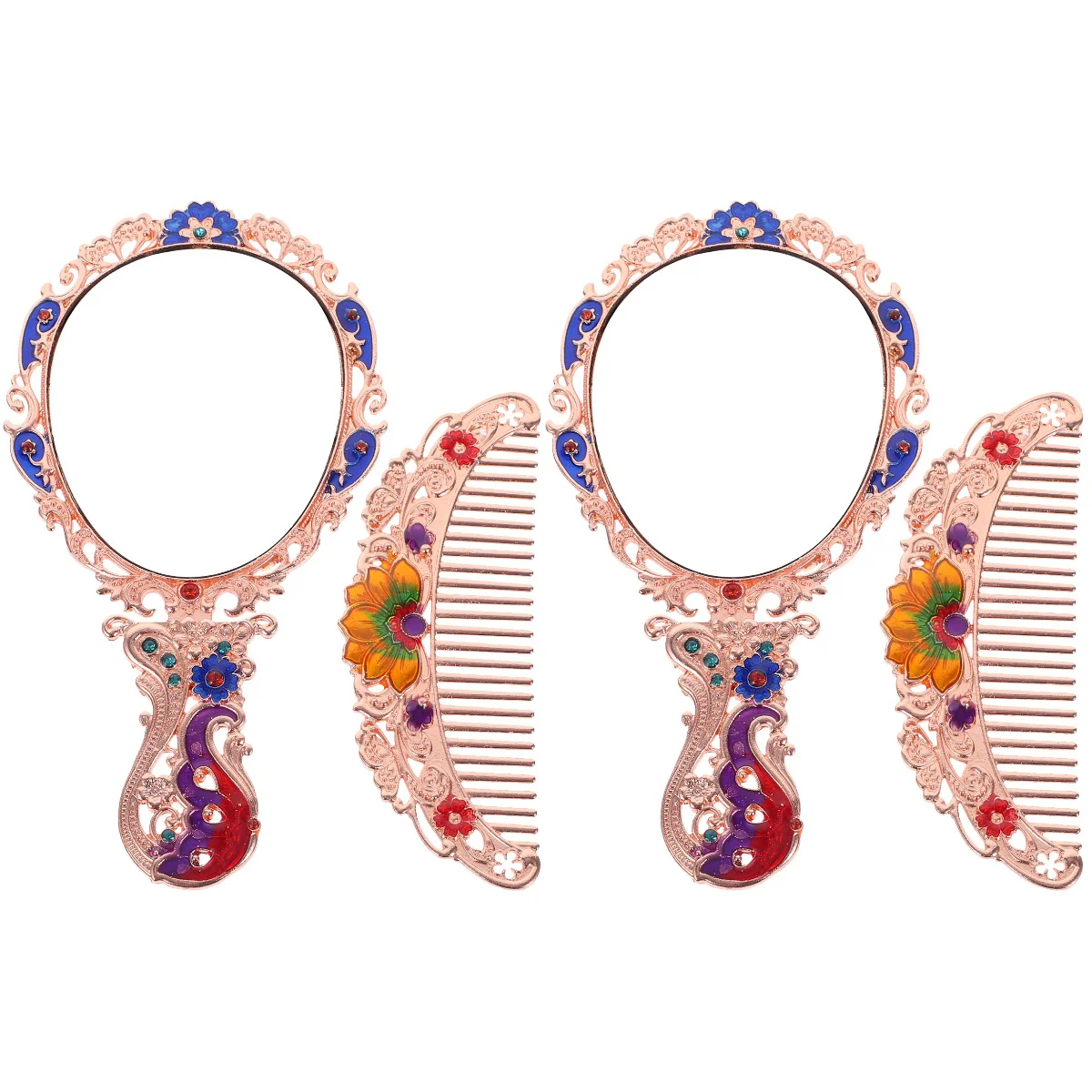 

2 Sets Girl Hand Mirror Vintage Makeup Mirror Household Retro Mirror with Comb