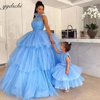 sky blue tulle tiered dresses flower girls dresses for weddings mother daughter ball gown dresses birthday party pageant gowns