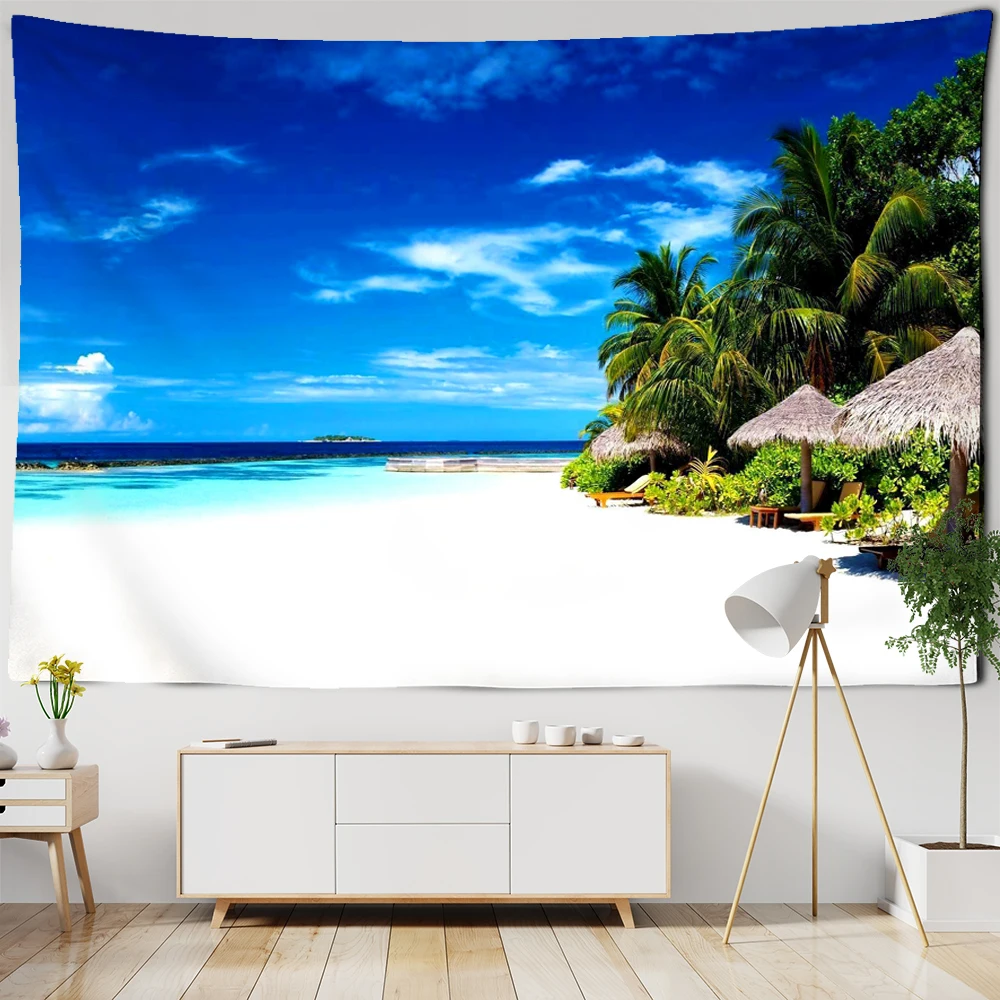 Летний океанский пейзаж гобелен пляж пальма птица природный современная