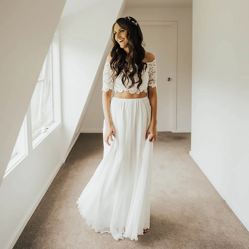 Рустикальное индивидуальное кружевное укороченное платье с короткими рукавами