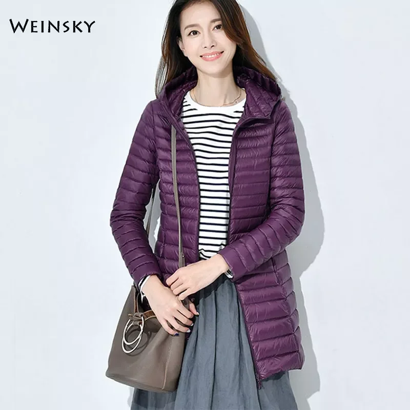 New2022 Women Ultralight Thin Down Long Jacket White Duck Down Hooded Jackets Long Sleeve Warm Coat Parka Female Portable Outwea