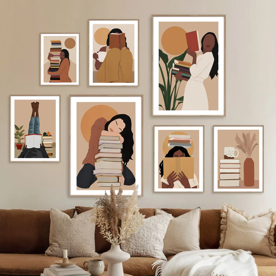 Бохо книги для чтения Плакаты девочек и принты исследование книжный червь стены