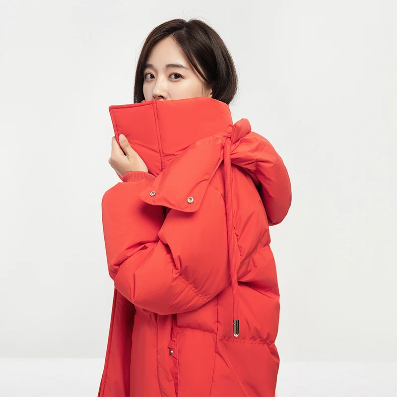 Winter Winter Coat Women  90% White Duck Down Casual Winter Hood High Waist  Zipper  Spliced  Puffer Jackets for Women