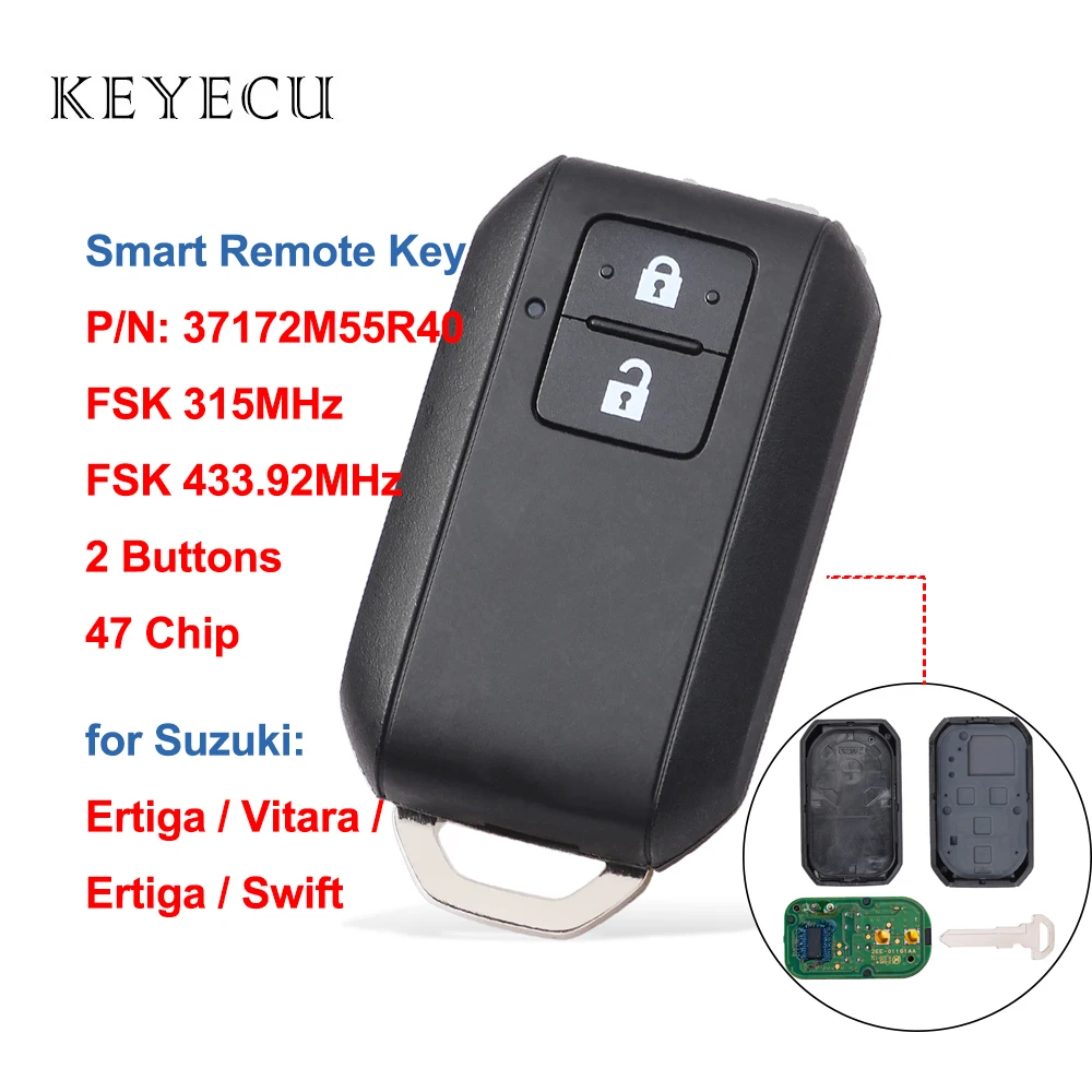 Keyecu-mando a distancia inteligente para coche, mando a distancia OEM, 2 botones, 315/433,92 MHz, 47 chips para Subaru Ertiga Vitara Ertiga Swift 2017-2020, 37172M55R40