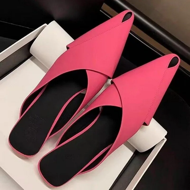 

FHANCHU 2023 New Pointed Toe Slippers,Summer Low Heels,Soft Mules Shoes,Casual Slides,Slip On,Blue,Yellow,Black,Pink,Dropship