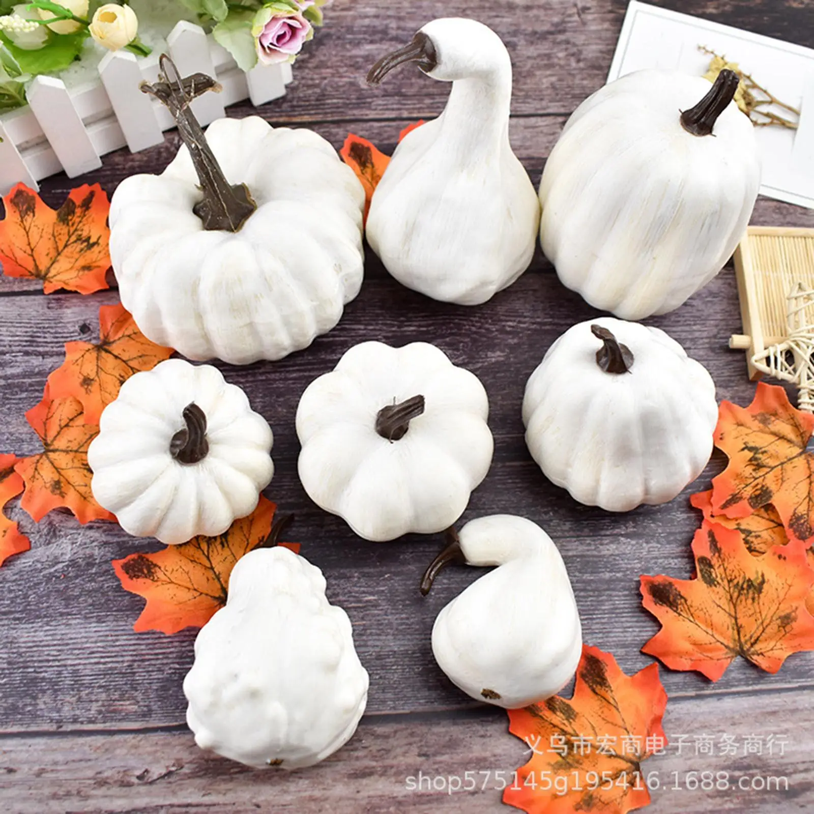 

8 Pack Thanksgiving Halloween Artificial White Pumpkins Decoration Party Supplies Tabletop Centerpiece Kids Craft Foam Pumpkins