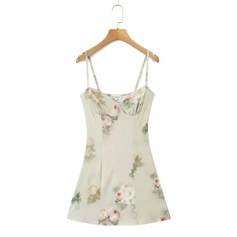

2023 European and American style summer women's new floral printed knitted strap dress