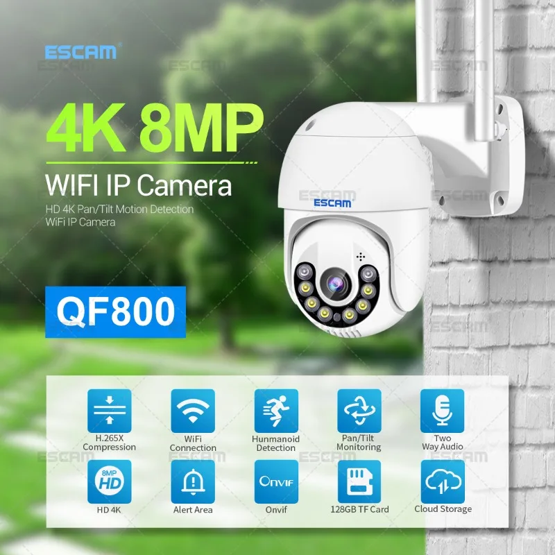 

ESCAM QF800 8MP pan/tilt AI humanoid detection automatic tracking cloud storage waterproof WiFi