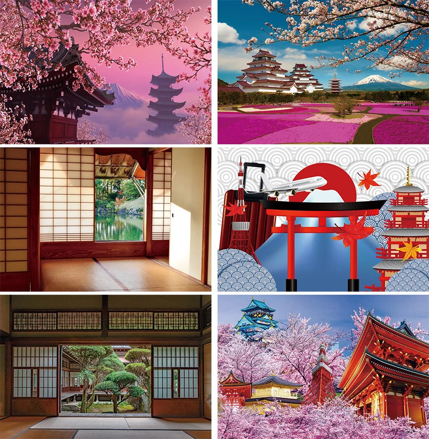 

Japan Backdrop Japanese Cherry Blossoms Mount Fuji Landscape Living Room Vinyl Polyester Photography Background Photo Studio