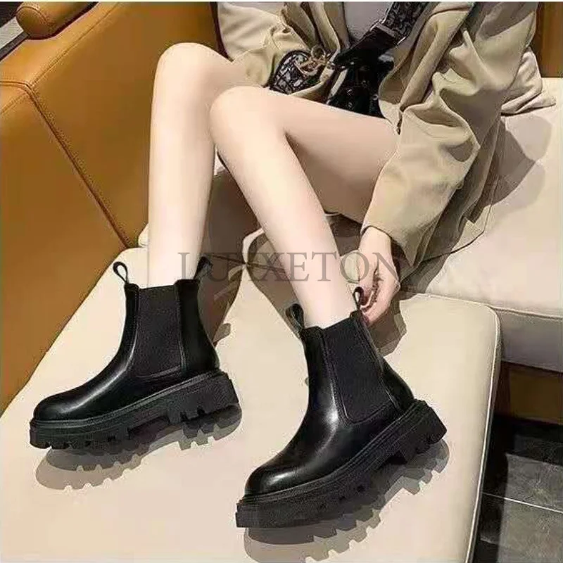 Women Platform Brown Black Chelsea Boots Low Rise Vintage Shoes Fur Thick Soled Sneakers Punk Gothic Shoes New Products Come To