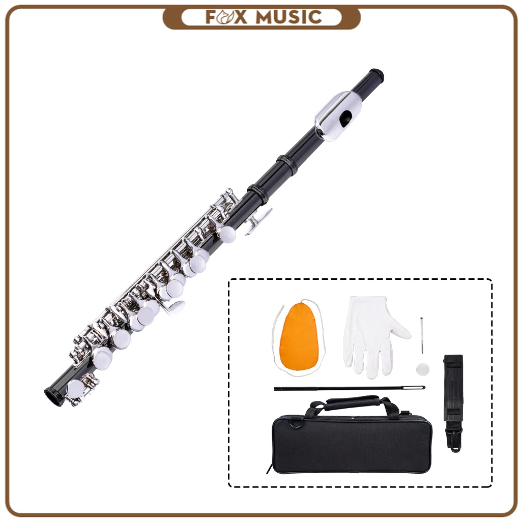 Excellent Nickel Plated C Key Piccolo Black Color W/ Case Cleaning Rod And Cloth And Gloves Cupronickel Piccolo Set