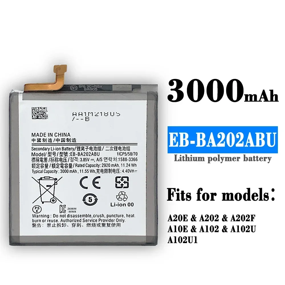 Высококачественный аккумулятор для телефона Samsung Galaxy 3000 мАч A20 A205F A20E A102 A102U A102U1