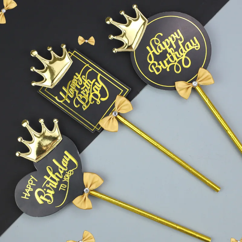 

5 pieces Cake Topper Crown Heart Happy Birthday Party Cake Decor Supplies Baby Shower Decoration Wedding Party Home Decoration