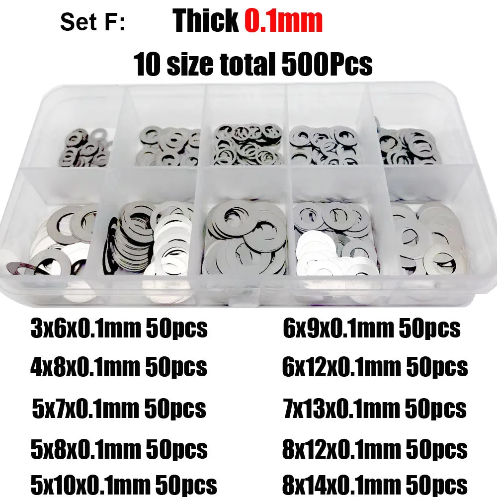 500/1200Pcs M2 M3 M4 M5 M6 M7 M8 DIN988 304 Stainless Steel Ultra Thin Flat Washer Adjusting Shim Gasket Assortment Kit Set Box - купить по