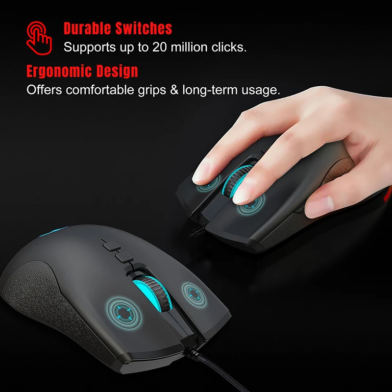 ergonomic wired gaming mouse led 6400 dpi usb computer mouse gamer rgb mice with backlight macro customization for pc laptop free global shipping