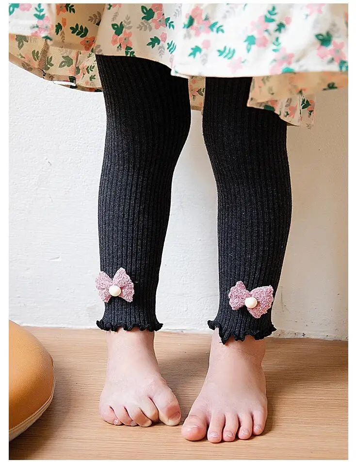 Cute Bowtie Baby Pants Spring Autumn Newborn Girls Leggings Soild Color Cotton Pants Kids Children Leggings 0-4 Years Leggings