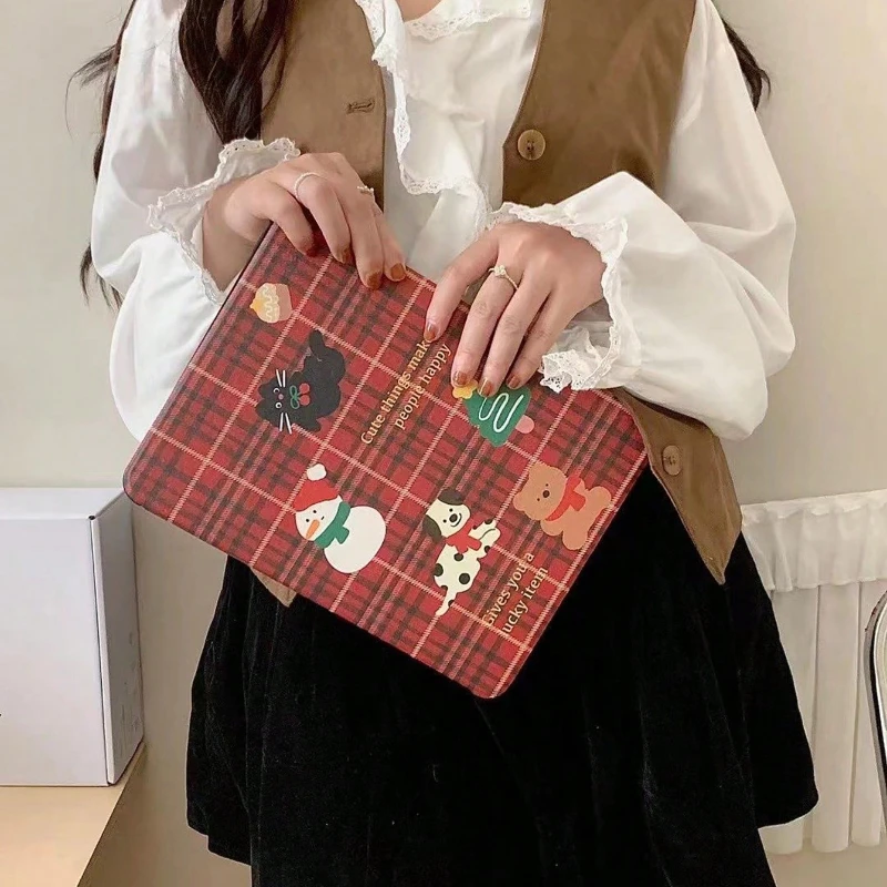 Рождественский мишка в красную клетку 360° ° Вращающийся чехол для планшета iPad