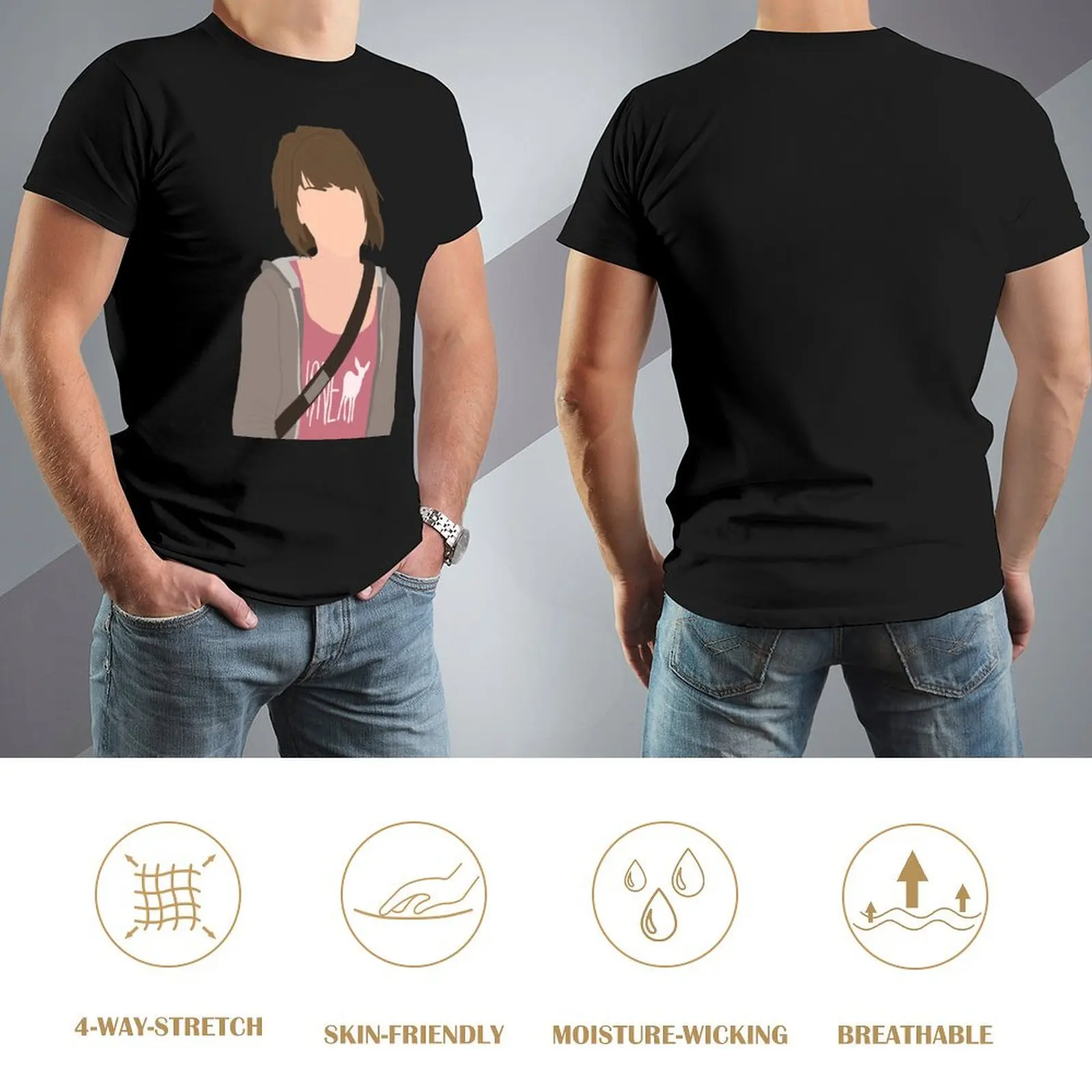 Фото Life is Strange Max Caulfield Sticker T-Shirt быстросохнущая футболка на заказ футболка с рисунком Мужская футболка черные футболки для мужчин №4