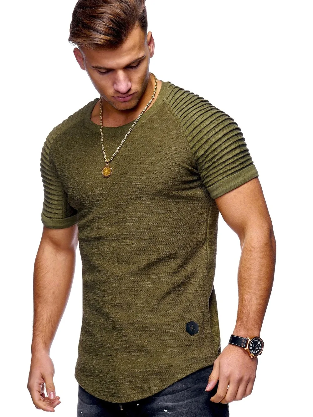 

5109-R-летняя мужская футболка с коротким рукавом, мужская летняя хлопковая футболка, Мужская трендовая приталенная одежда с рукавом до локтя для мужчин