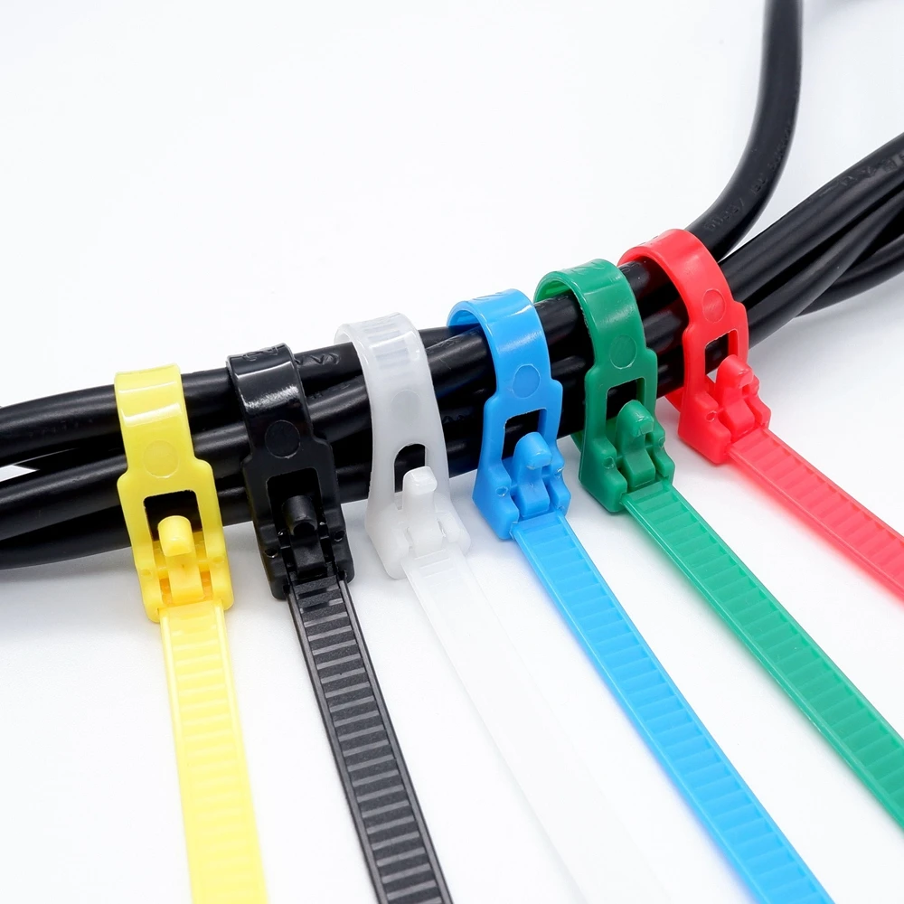 25pcs Plastic Reusable Cable Zip Ties Releasable Nylon Fixed Binding Color Black And White Disassembly Reuse May Loose Slipknot
