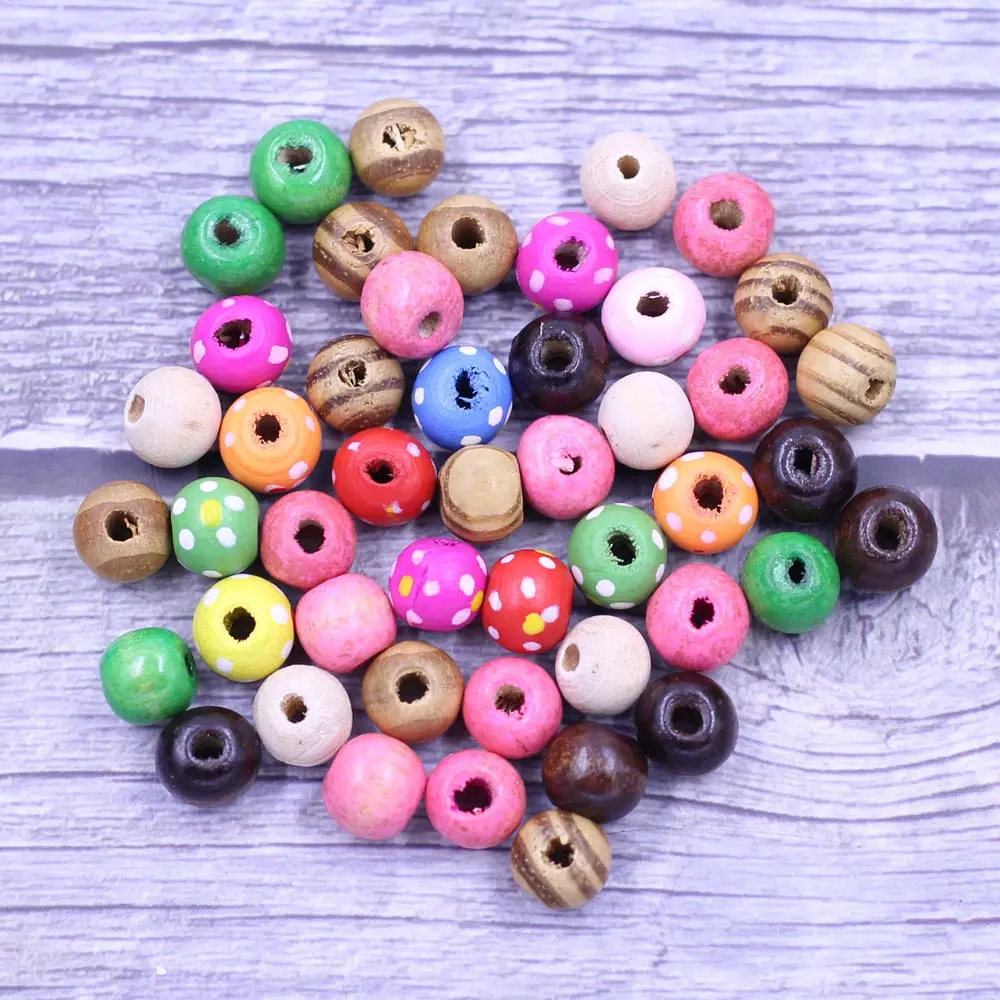 

50Pcs Spacer Beads Loose Wooden Round Mixed For Charm Bracelets Crafts Jewelry DIY Findings