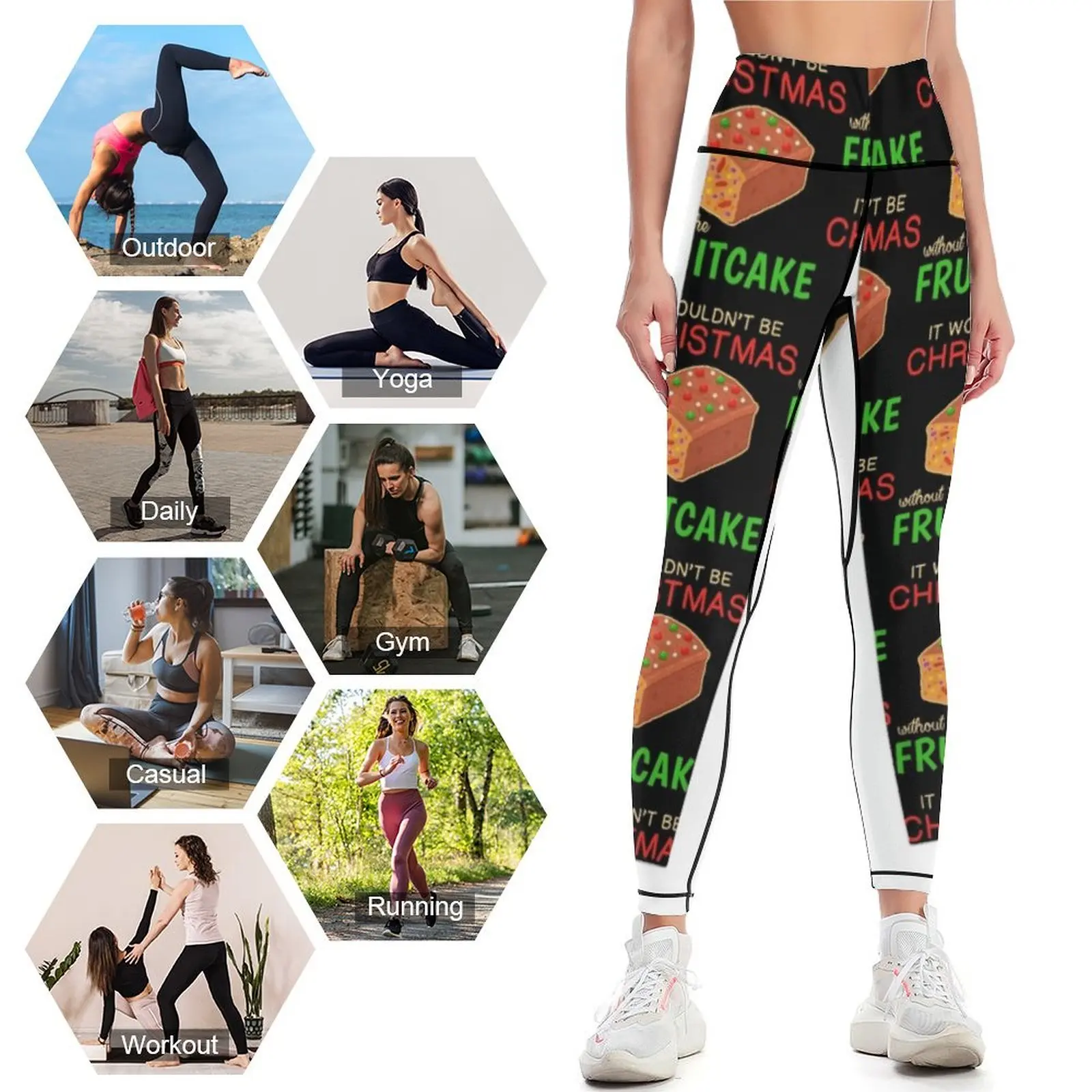 Забавные это не будет Рождество фруктовый торт графические Леггинсы топ для