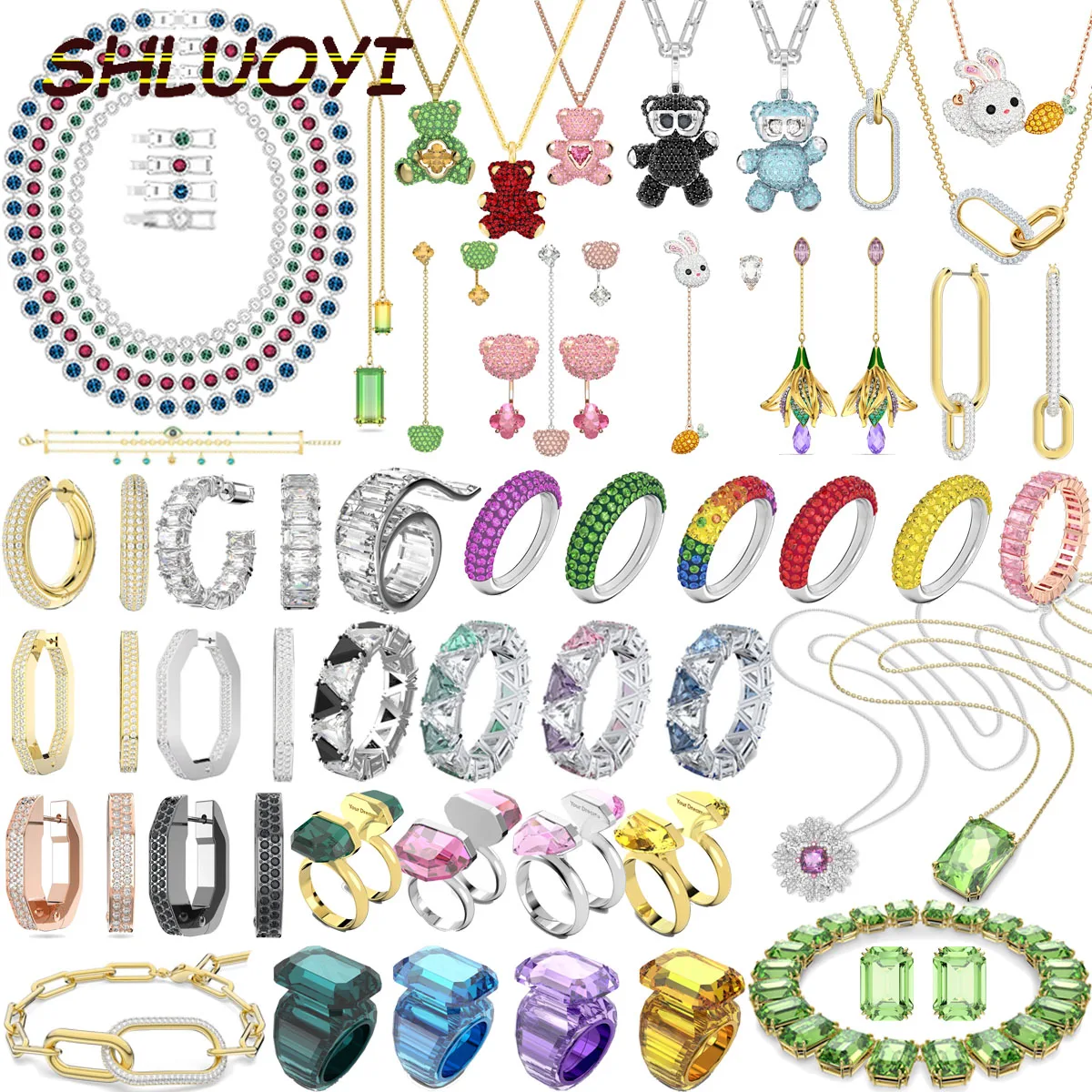 

Swa 2023 Hot Selling Jewelry Original Exquisite Wedding Sets Austria Green 3D Animal Necklace Bracelet Ring Earring Gift Girl