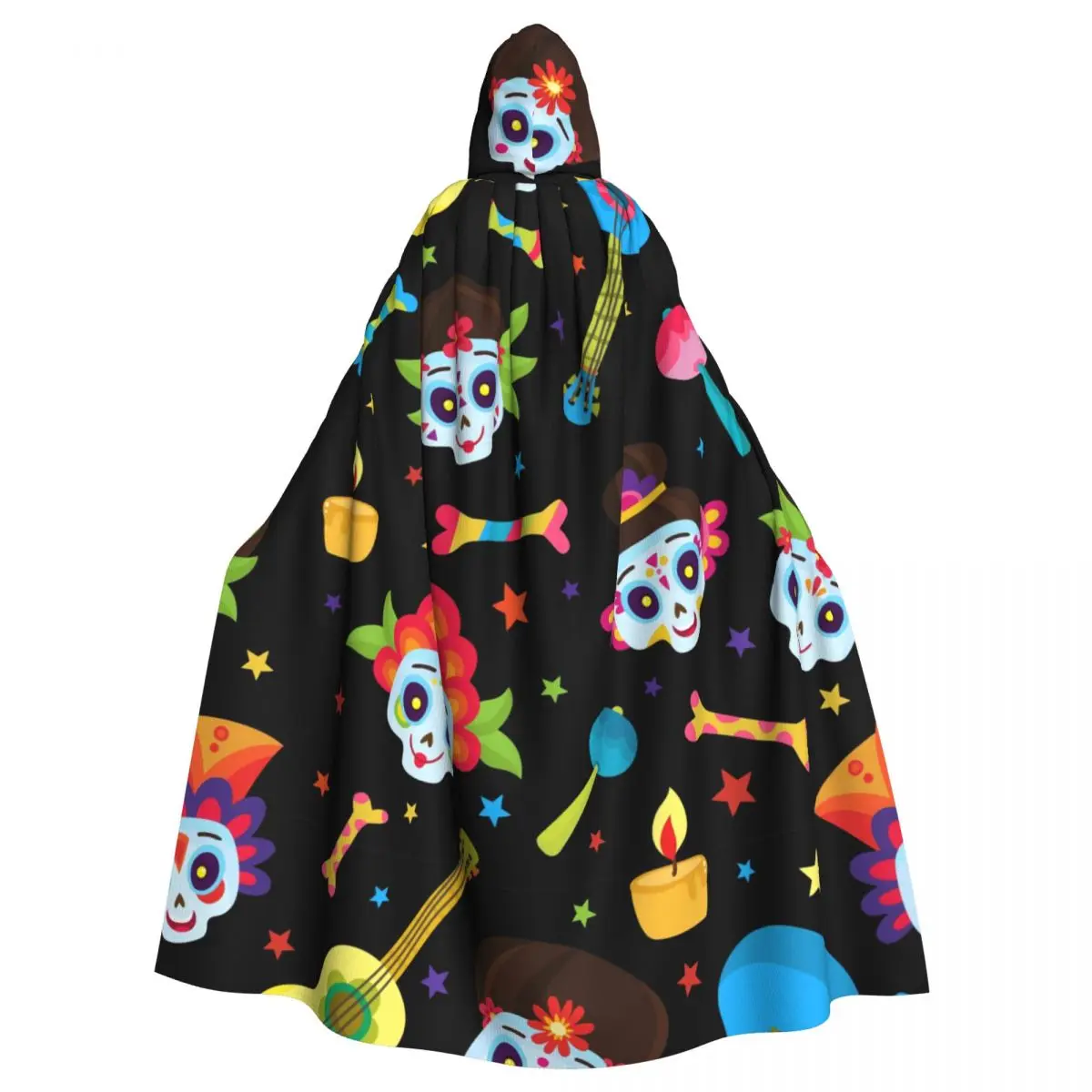 

Adult Cloak Cape Hooded Sugar Skulls Mexican Day Of The Dead Medieval Costume Witch Wicca Vampire Elf Purim Carnival Party