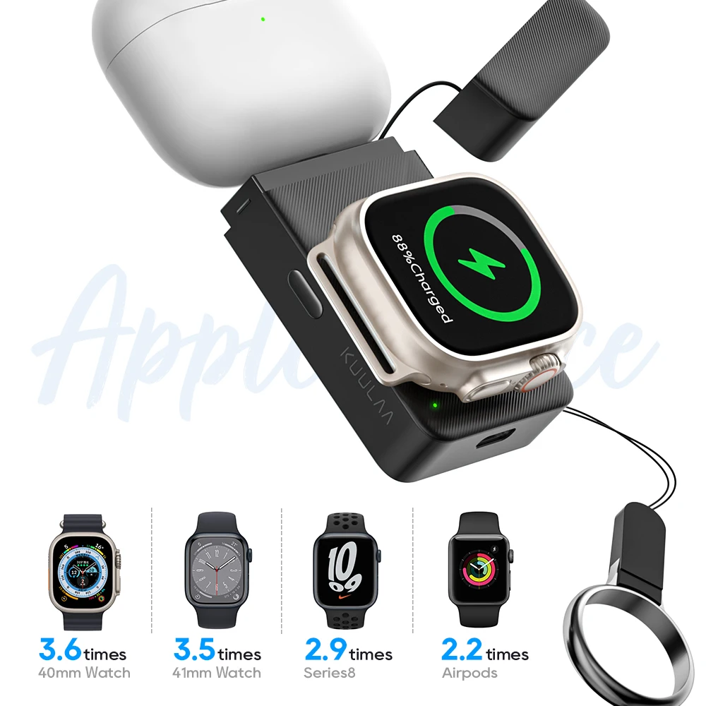 Зарядное устройство KUULAA 1500 мАч для Apple Watch, портативное беспроводное магнитное зарядное устройство, внешний аккумулятор для часов серии 9, 8, 7, 6, 5 (art.: 3920c92fe3dca) - 3920c92fe3dca