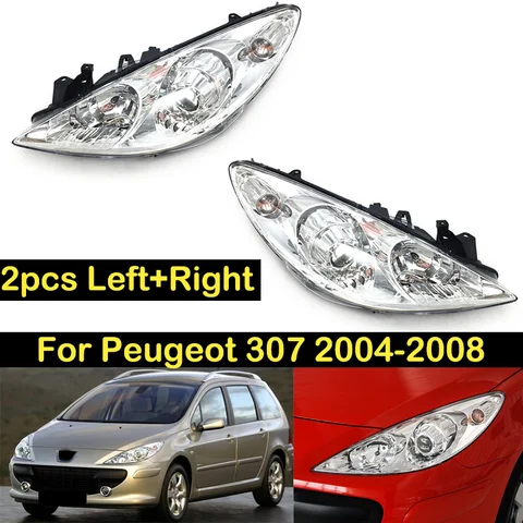 2 шт., передние фары в сборе для Peugeot 307 2004 2005 2006 2007