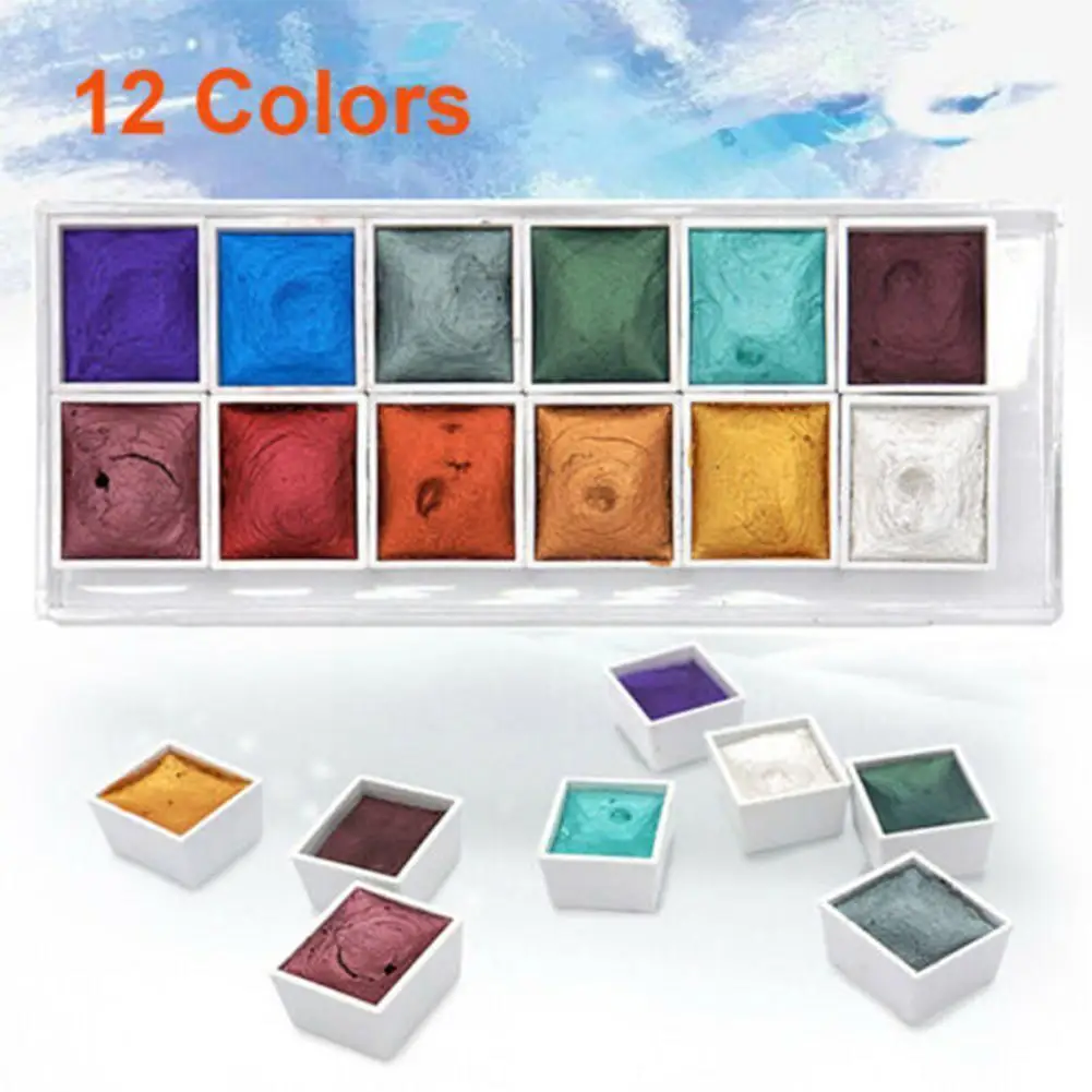 

12 Color Pearl Watercolor Pigment Metallic Glitter Calligraphy Hand Supplies Art Nail Beginner's Watercolor Drawn Sketch So Z3j3